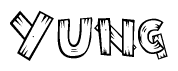 The clipart image shows the name Yung stylized to look as if it has been constructed out of wooden planks or logs. Each letter is designed to resemble pieces of wood.