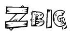 The clipart image shows the name Zbig stylized to look like it is constructed out of separate wooden planks or boards, with each letter having wood grain and plank-like details.