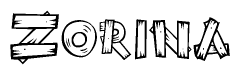The clipart image shows the name Zorina stylized to look like it is constructed out of separate wooden planks or boards, with each letter having wood grain and plank-like details.