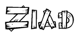 The image contains the name Ziad written in a decorative, stylized font with a hand-drawn appearance. The lines are made up of what appears to be planks of wood, which are nailed together
