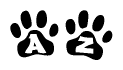 The image shows a series of animal paw prints arranged in a horizontal line. Each paw print contains a letter, and together they spell out the word Az.