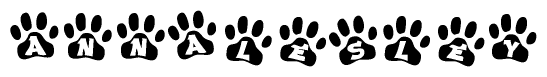 The image shows a series of animal paw prints arranged horizontally. Within each paw print, there's a letter; together they spell Annalesley