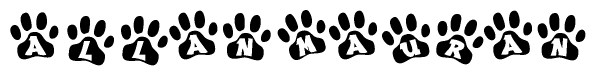 The image shows a series of animal paw prints arranged horizontally. Within each paw print, there's a letter; together they spell Allanmauran