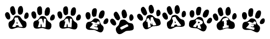 The image shows a row of animal paw prints, each containing a letter. The letters spell out the word Anne-marie within the paw prints.