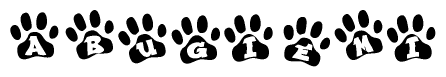 The image shows a series of animal paw prints arranged horizontally. Within each paw print, there's a letter; together they spell Abugiemi