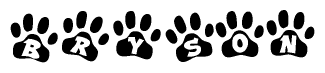 The image shows a series of animal paw prints arranged horizontally. Within each paw print, there's a letter; together they spell Bryson