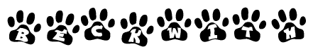 The image shows a series of animal paw prints arranged horizontally. Within each paw print, there's a letter; together they spell Beckwith