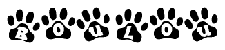 The image shows a series of animal paw prints arranged horizontally. Within each paw print, there's a letter; together they spell Boulou