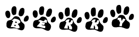 The image shows a series of animal paw prints arranged horizontally. Within each paw print, there's a letter; together they spell Bekky