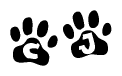 The image shows a row of animal paw prints, each containing a letter. The letters spell out the word Cj within the paw prints.