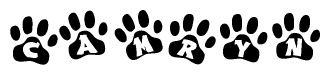 The image shows a row of animal paw prints, each containing a letter. The letters spell out the word Camryn within the paw prints.
