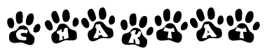 The image shows a series of animal paw prints arranged in a horizontal line. Each paw print contains a letter, and together they spell out the word Chaktat.