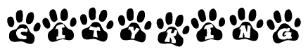 The image shows a series of animal paw prints arranged horizontally. Within each paw print, there's a letter; together they spell Cityking