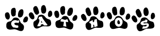The image shows a series of animal paw prints arranged horizontally. Within each paw print, there's a letter; together they spell Cathos
