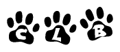 The image shows a row of animal paw prints, each containing a letter. The letters spell out the word Clb within the paw prints.