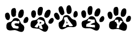 The image shows a row of animal paw prints, each containing a letter. The letters spell out the word Crazy within the paw prints.