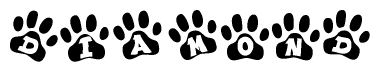 The image shows a row of animal paw prints, each containing a letter. The letters spell out the word Diamond within the paw prints.