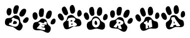 The image shows a row of animal paw prints, each containing a letter. The letters spell out the word Deborha within the paw prints.
