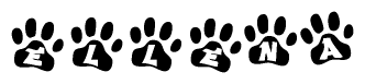 The image shows a series of animal paw prints arranged horizontally. Within each paw print, there's a letter; together they spell Ellena