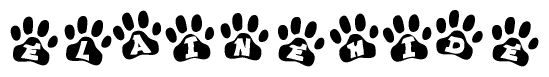 The image shows a series of animal paw prints arranged in a horizontal line. Each paw print contains a letter, and together they spell out the word Elainehide.