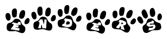 The image shows a series of animal paw prints arranged horizontally. Within each paw print, there's a letter; together they spell Enders