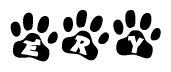 The image shows a row of animal paw prints, each containing a letter. The letters spell out the word Ery within the paw prints.