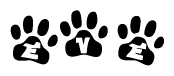 The image shows a series of animal paw prints arranged horizontally. Within each paw print, there's a letter; together they spell Eve
