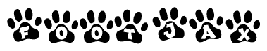 The image shows a row of animal paw prints, each containing a letter. The letters spell out the word Footjax within the paw prints.