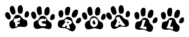 The image shows a row of animal paw prints, each containing a letter. The letters spell out the word Fcroall within the paw prints.
