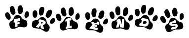 The image shows a series of animal paw prints arranged horizontally. Within each paw print, there's a letter; together they spell Friends