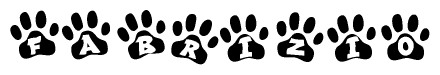 The image shows a row of animal paw prints, each containing a letter. The letters spell out the word Fabrizio within the paw prints.
