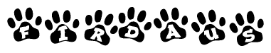 The image shows a series of animal paw prints arranged horizontally. Within each paw print, there's a letter; together they spell Firdaus