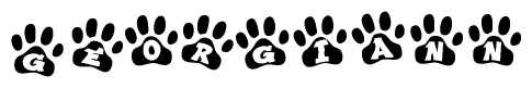 The image shows a row of animal paw prints, each containing a letter. The letters spell out the word Georgiann within the paw prints.