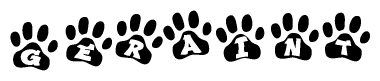 The image shows a row of animal paw prints, each containing a letter. The letters spell out the word Geraint within the paw prints.