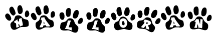 The image shows a row of animal paw prints, each containing a letter. The letters spell out the word Halloran within the paw prints.