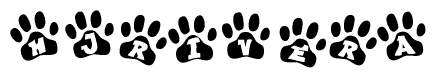 The image shows a series of animal paw prints arranged horizontally. Within each paw print, there's a letter; together they spell Hjrivera