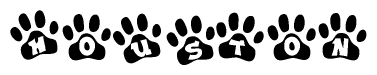 The image shows a series of animal paw prints arranged horizontally. Within each paw print, there's a letter; together they spell Houston