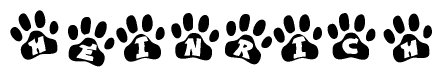 The image shows a series of animal paw prints arranged horizontally. Within each paw print, there's a letter; together they spell Heinrich