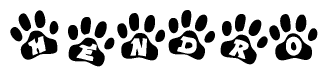 The image shows a series of animal paw prints arranged horizontally. Within each paw print, there's a letter; together they spell Hendro