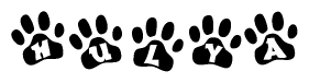 The image shows a series of animal paw prints arranged horizontally. Within each paw print, there's a letter; together they spell Hulya