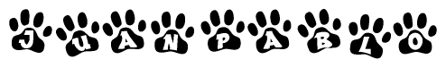 The image shows a series of animal paw prints arranged horizontally. Within each paw print, there's a letter; together they spell Juanpablo