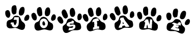 The image shows a row of animal paw prints, each containing a letter. The letters spell out the word Josiane within the paw prints.