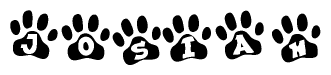 The image shows a series of animal paw prints arranged in a horizontal line. Each paw print contains a letter, and together they spell out the word Josiah.