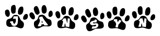 The image shows a series of animal paw prints arranged horizontally. Within each paw print, there's a letter; together they spell Jansyn