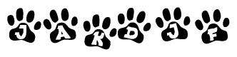 The image shows a row of animal paw prints, each containing a letter. The letters spell out the word Jakdjf within the paw prints.