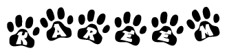 The image shows a row of animal paw prints, each containing a letter. The letters spell out the word Kareem within the paw prints.