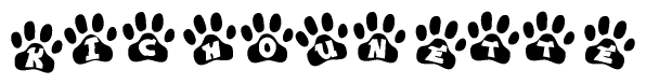 The image shows a series of animal paw prints arranged horizontally. Within each paw print, there's a letter; together they spell Kichounette