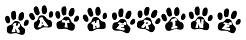 The image shows a series of animal paw prints arranged horizontally. Within each paw print, there's a letter; together they spell Katherine