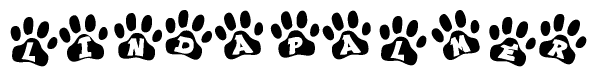 The image shows a row of animal paw prints, each containing a letter. The letters spell out the word Lindapalmer within the paw prints.