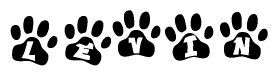 The image shows a series of animal paw prints arranged horizontally. Within each paw print, there's a letter; together they spell Levin